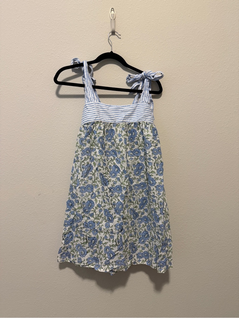 Blue Floral Tie-Shoulder Mini Dress